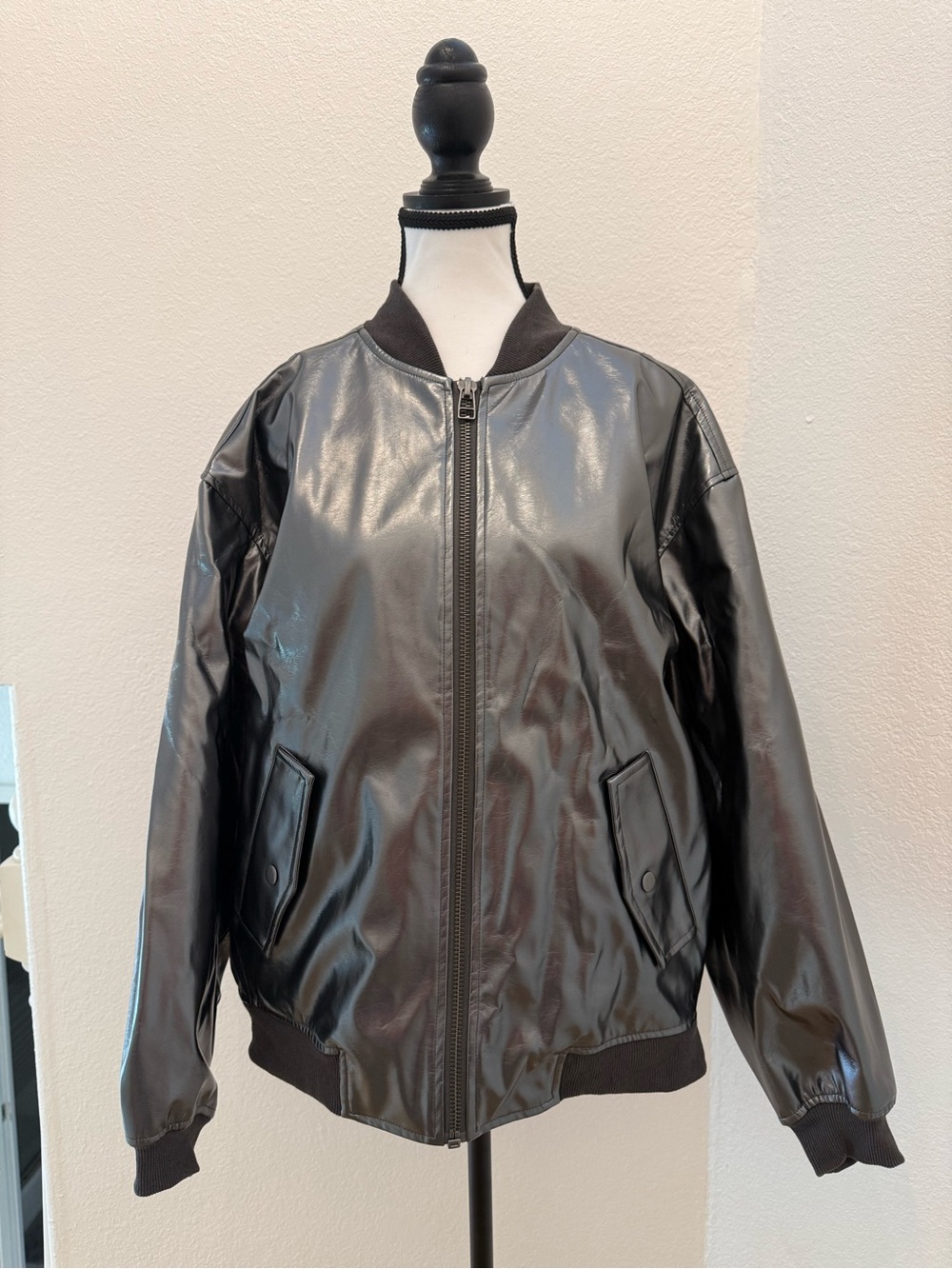 Bar III Gray Metallic Bomber Jacket
